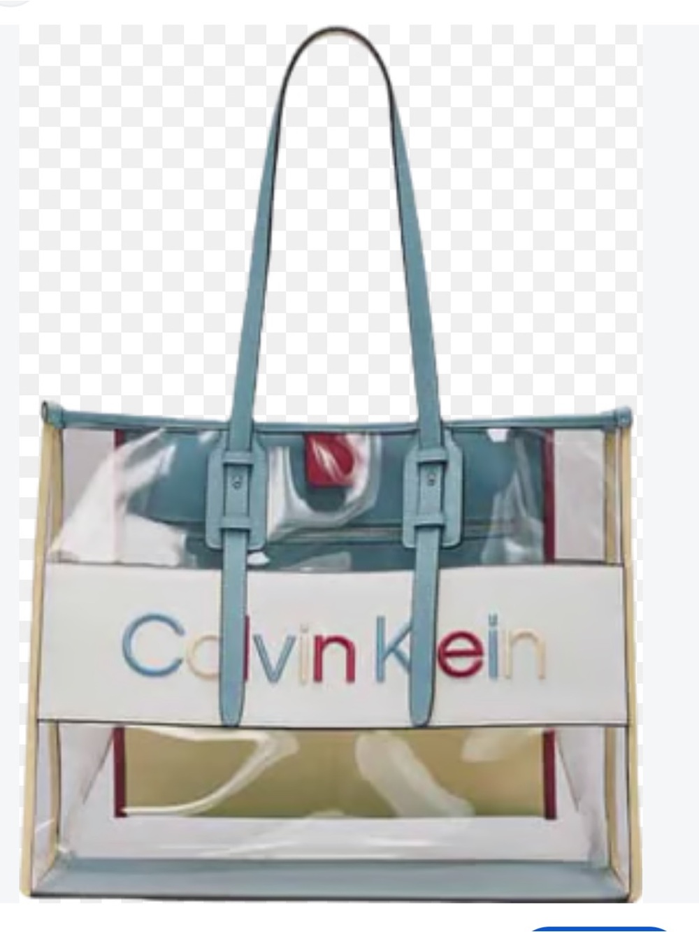 NWT Calvin Klein Light Blue Modern Essentials Clear Tote Bag w/ White Logo Panel